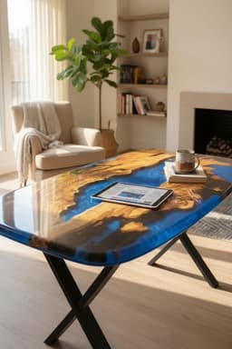 Blue Resin River Walnut Dining Table — detail 2