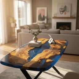 Blue Resin River Walnut Dining Table — detail 3
