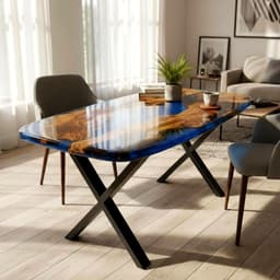 Blue Resin River Walnut Dining Table — detail 4