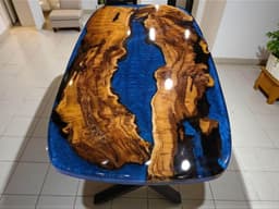 Blue Resin River Walnut Dining Table — detail 6