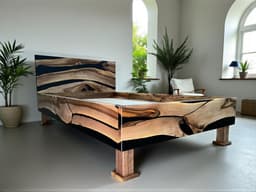 Live Edge Walnut Bed Frame with Epoxy — handmade in our workshop