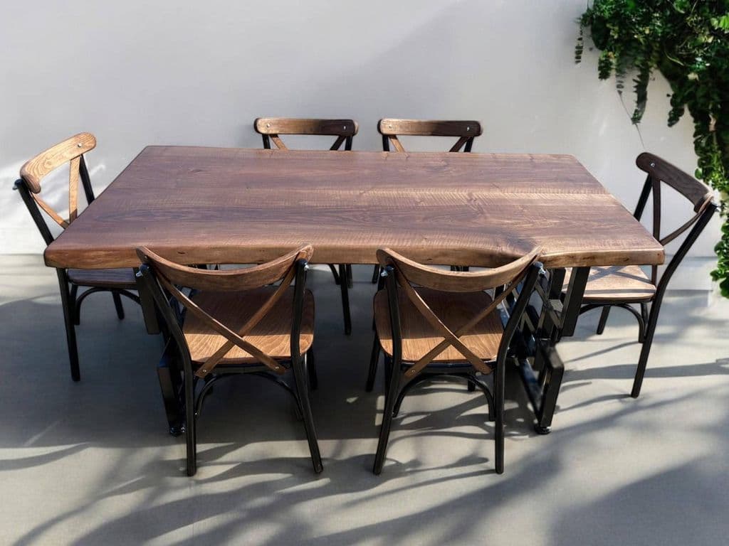 Live Edge Walnut Table, Metal Legs — handmade in our workshop