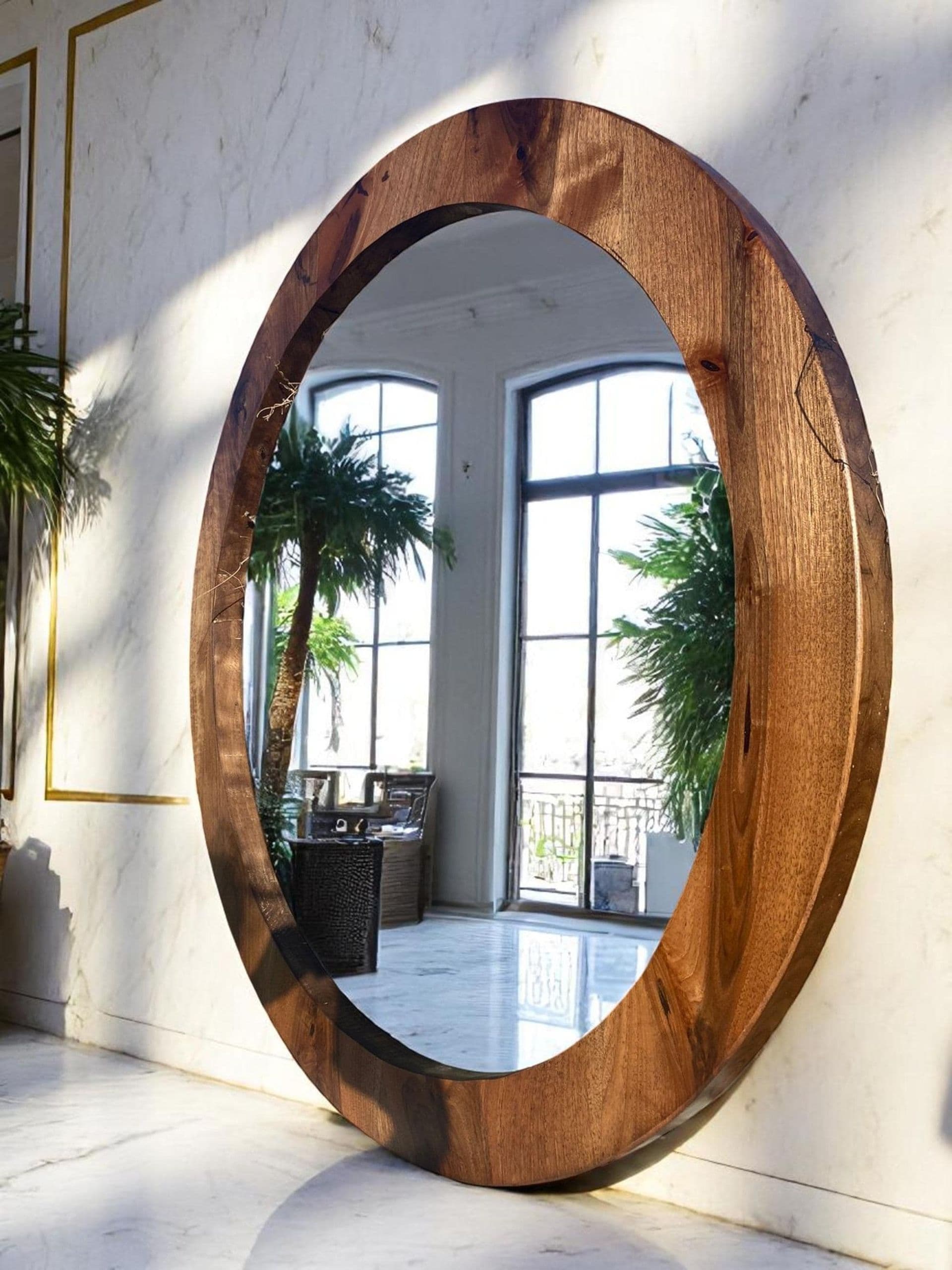 Round Walnut Wall Mirror — handmade in our workshop