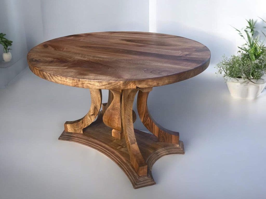 Solid Walnut Round Dining Table, Modern — handmade in our workshop
