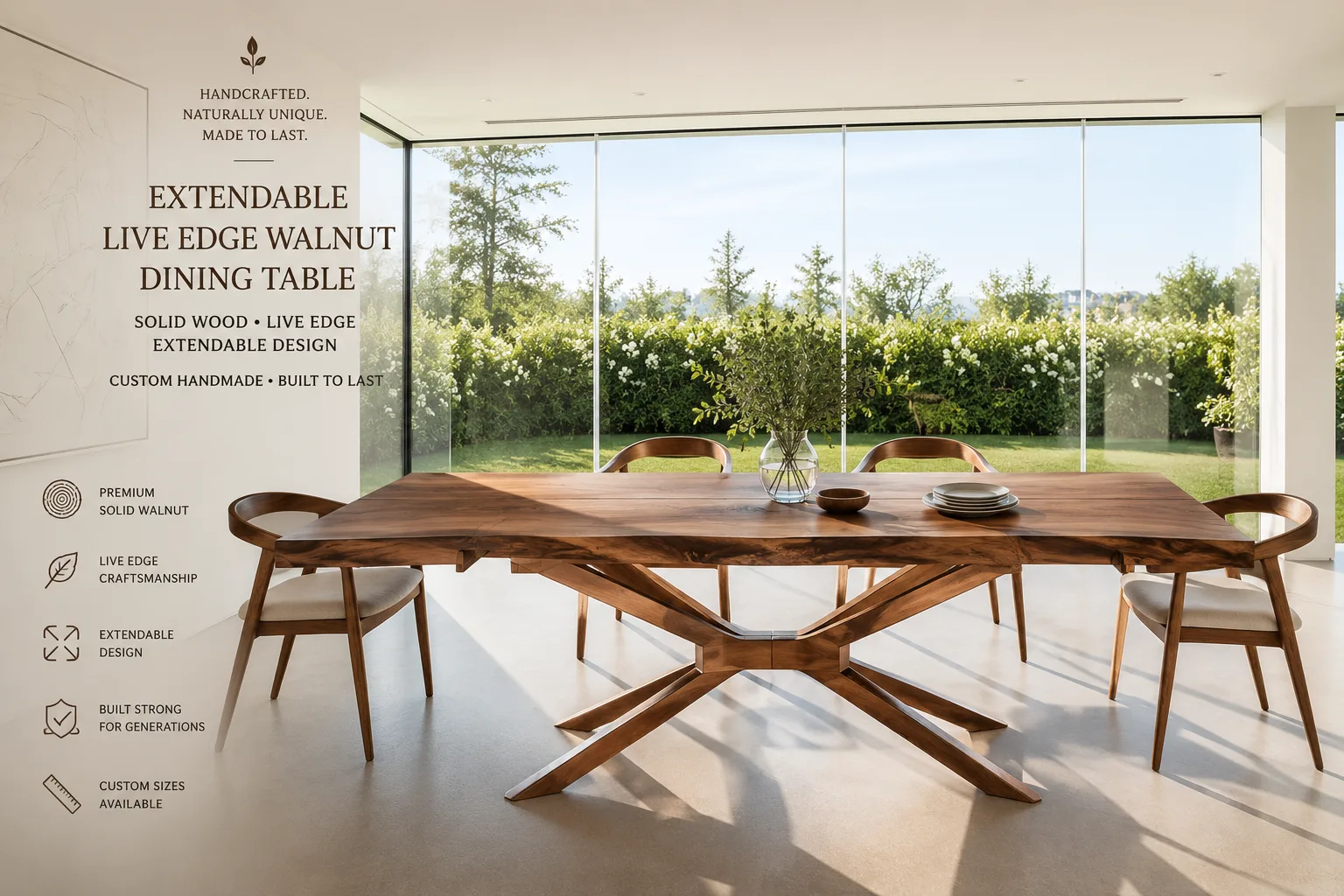 Extendable Live Edge Walnut Dining Table — Lavinia Craft, handcrafted solid walnut