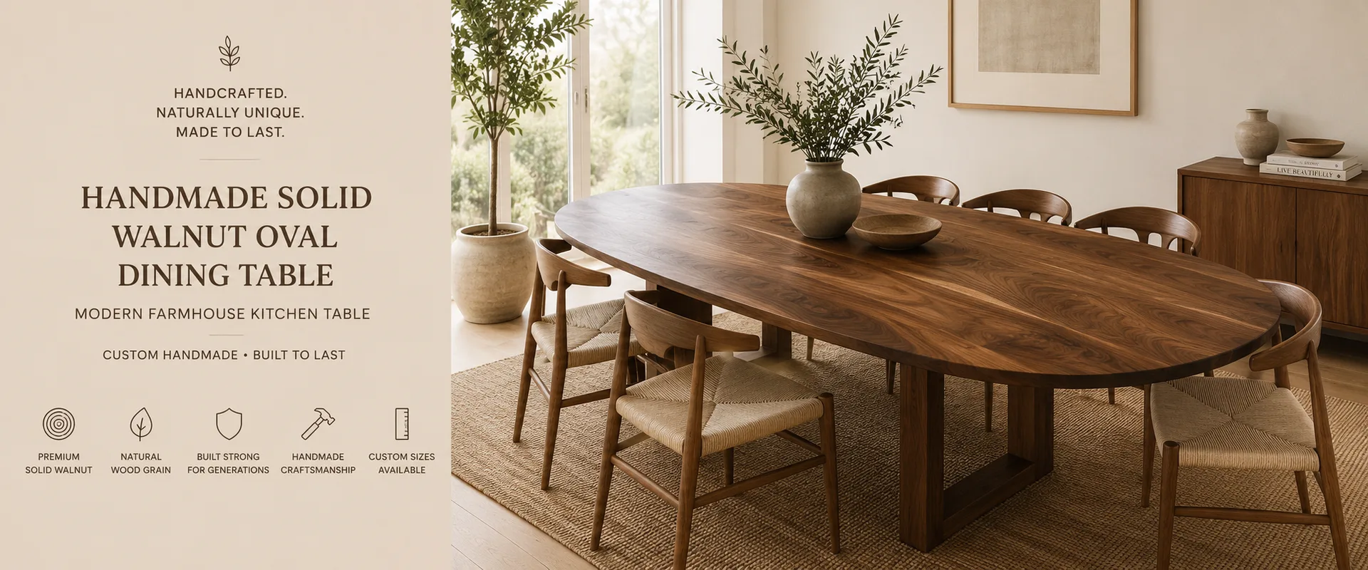 Handmade Walnut Oval Farmhouse Table — Lavinia Craft, handcrafted solid walnut