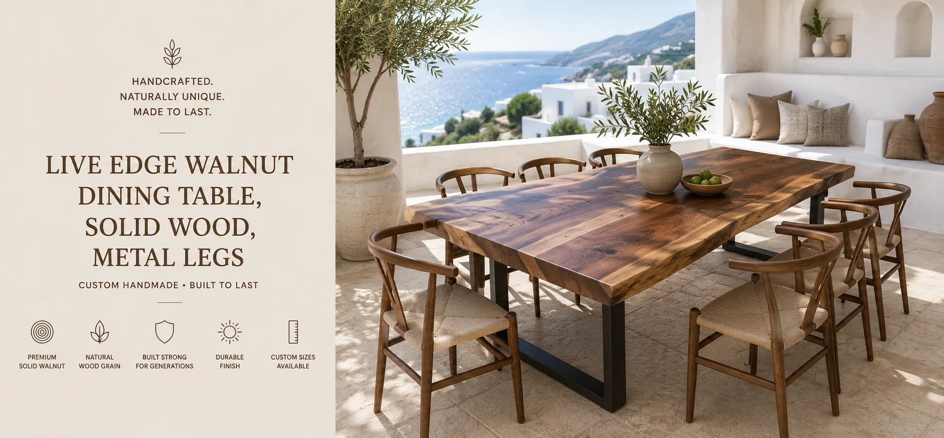 Live Edge Walnut Dining Table, Solid Wood — Lavinia Craft, handcrafted solid walnut