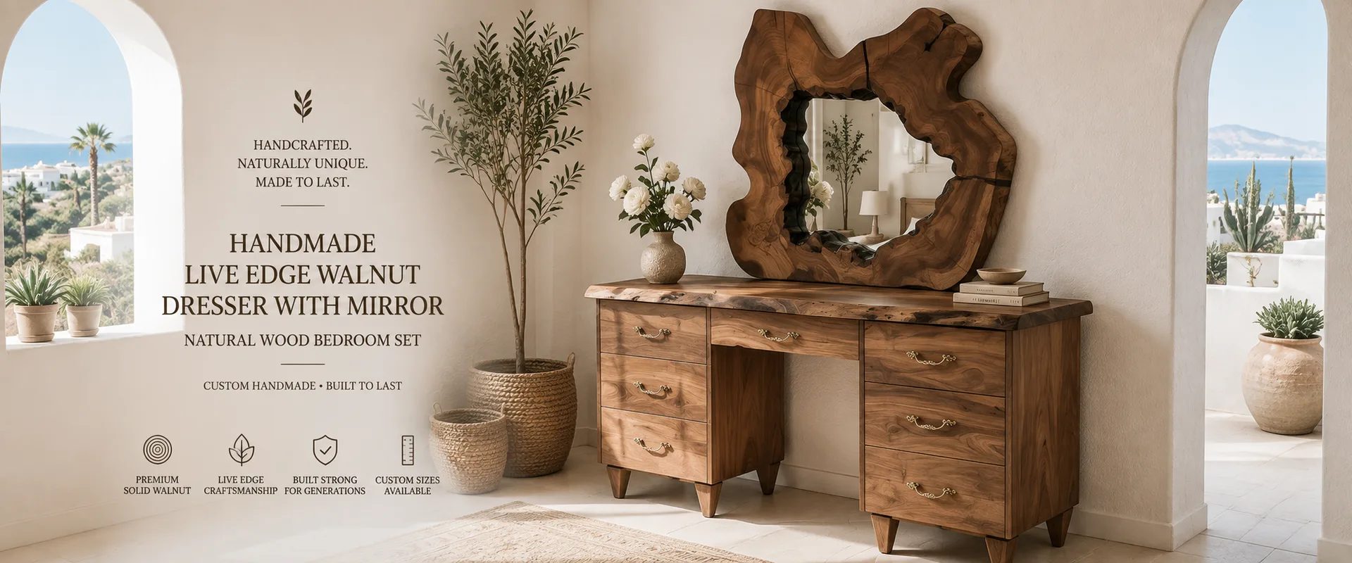 Live Edge Walnut Dresser with Mirror — Lavinia Craft, handcrafted solid walnut