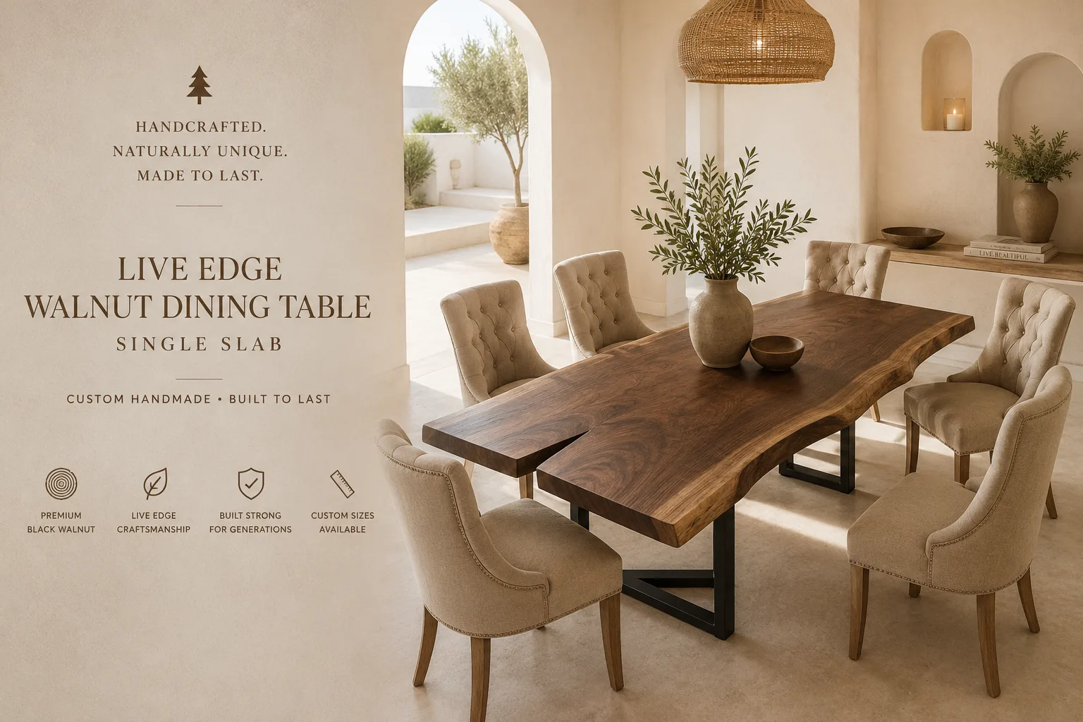 Live Edge Walnut Single Slab Dining Table — Lavinia Craft, handcrafted solid walnut