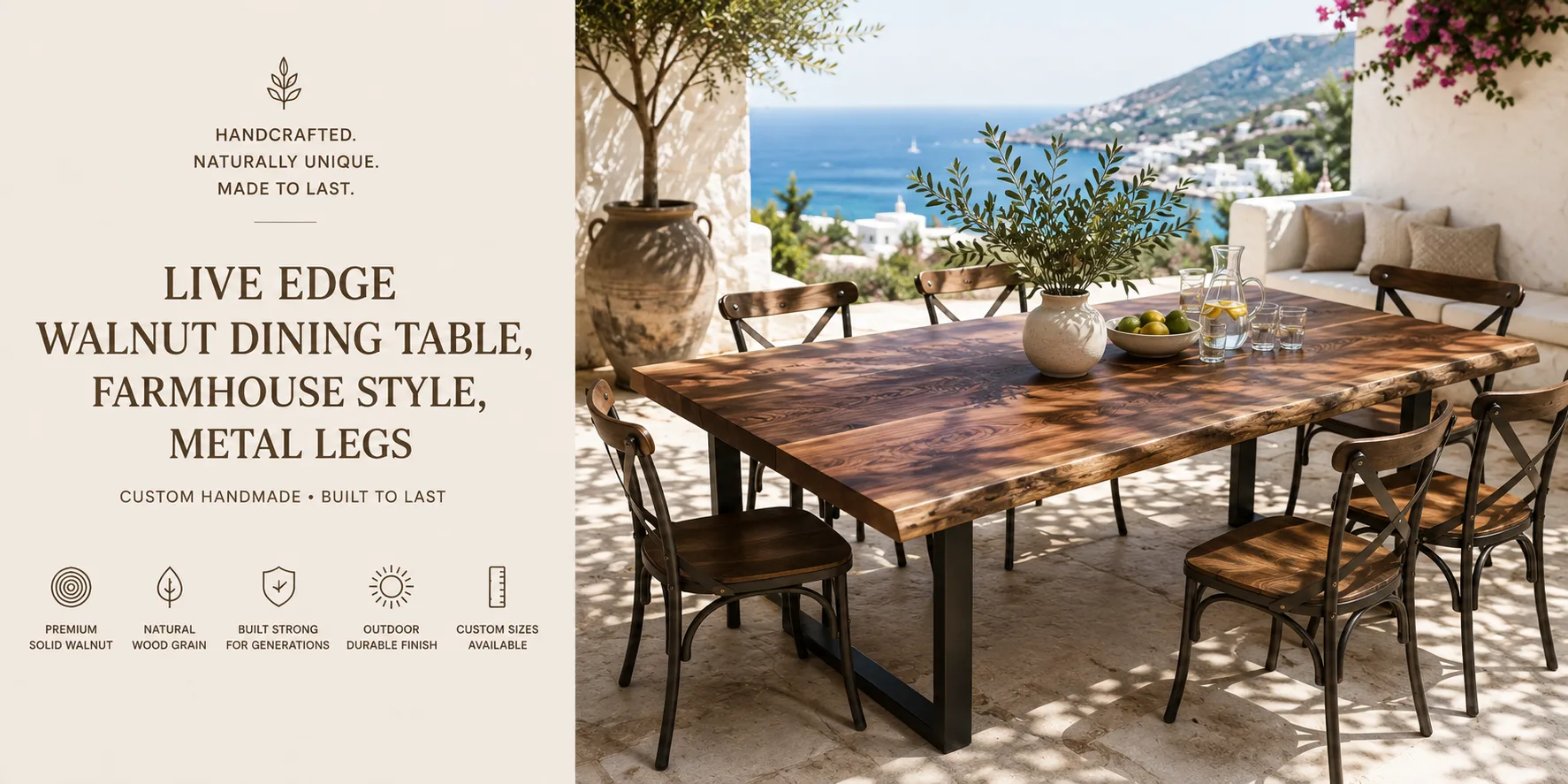 Live Edge Walnut Table, Metal Legs — Lavinia Craft, handcrafted solid walnut