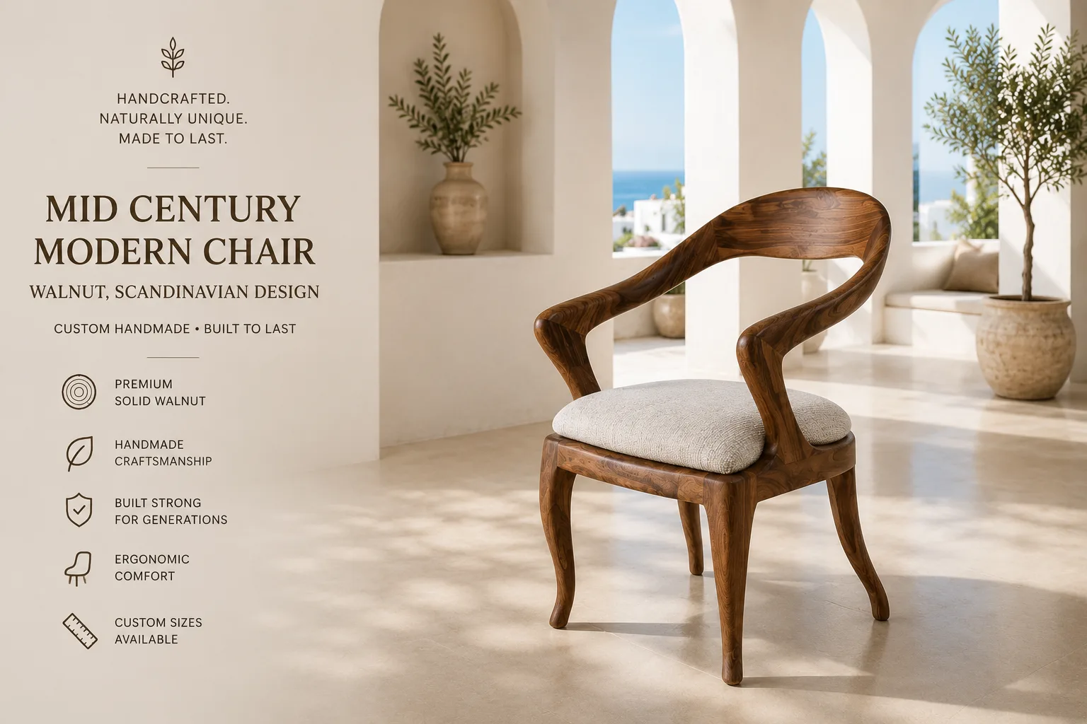 Mid Century Modern Walnut Chair — Lavinia Craft, handcrafted solid walnut