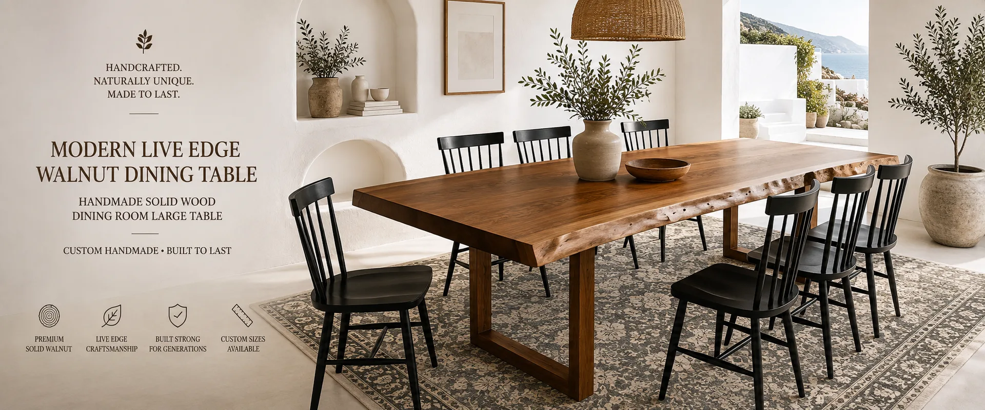 Modern Live Edge Walnut Dining Table — Lavinia Craft, handcrafted solid walnut