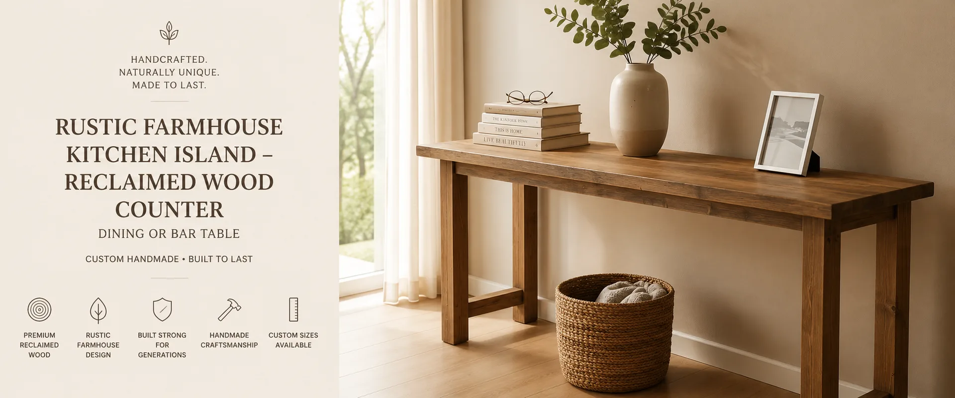 Rustic Farmhouse Kitchen Island — Lavinia Craft, handcrafted solid walnut