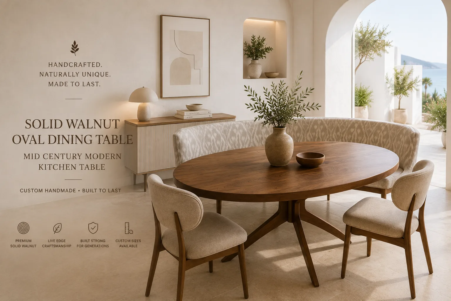 Solid Walnut Oval Dining Table — Lavinia Craft, handcrafted solid walnut